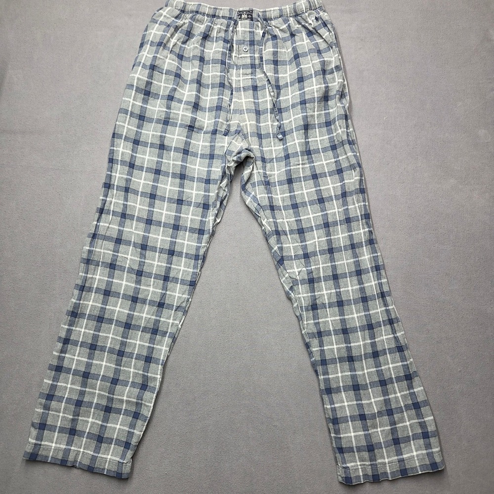 Polo Ralph Lauren Mens XL Grey Blue Plaid Flannel Pajama Sleep Pants Drawstring - Picture 3 of 12